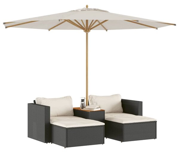 5 részes fekete polyrattan akácfa kerti kanapészett párnákkal