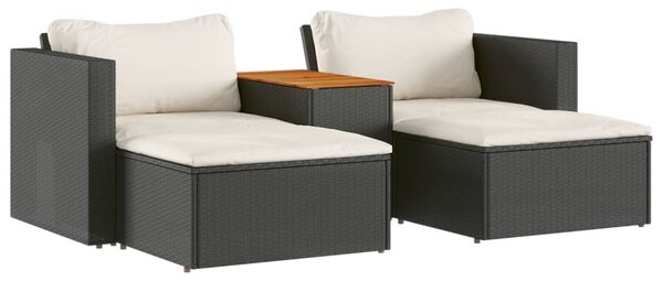 5 részes fekete polyrattan akácfa kerti kanapészett párnákkal