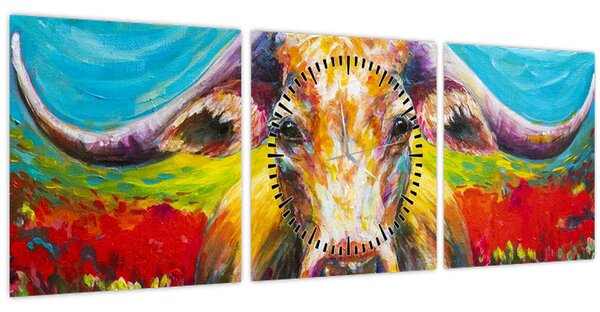 Kép - Festett tehén (órával) (90x30 cm)