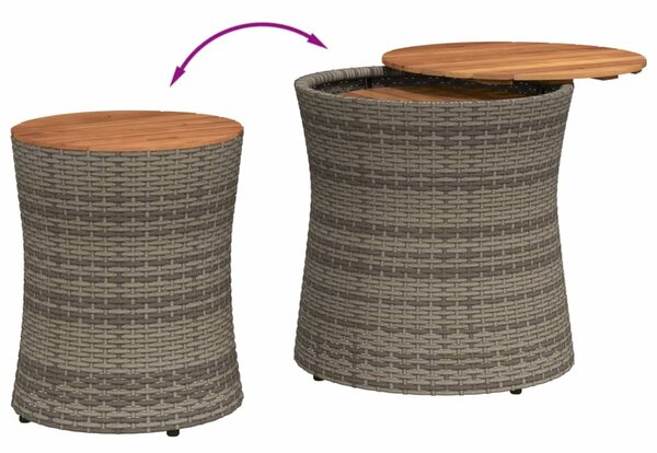 2 db szürke polyrattan kerti kisasztal fa asztallappal