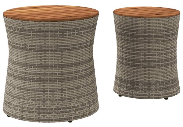 2 db szürke polyrattan kerti kisasztal fa asztallappal