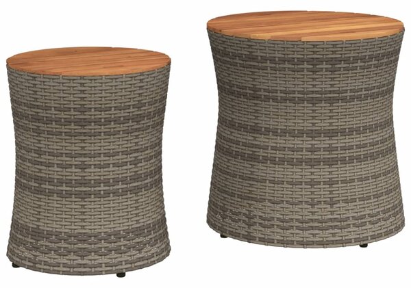 2 db szürke polyrattan kerti kisasztal fa asztallappal