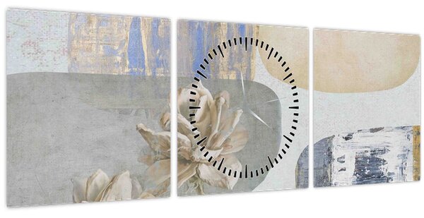Kép - Festészet virágokkal és textúrákkal (órával) (90x30 cm)