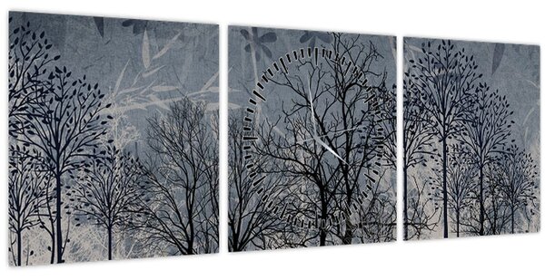 Kép - Fa sziluettek levelekkel (órával) (90x30 cm)