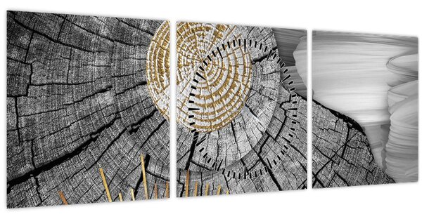Kép - A fa törzse kollázsban (órával) (90x30 cm)