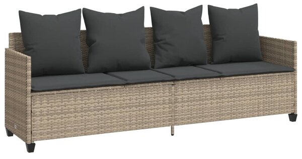 Világosszürke polyrattan napozóágy párnával