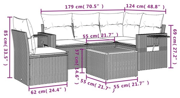 6 részes vegyes bézs polyrattan kerti ülőgarnitúra párnákkal