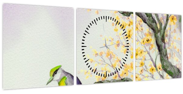 Kép - Akvarell madár a fán (órával) (90x30 cm)
