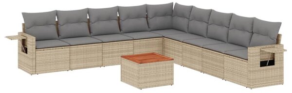 10 részes vegyes bézs polyrattan kerti ülőgarnitúra párnákkal