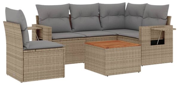 6 részes vegyes bézs polyrattan kerti ülőgarnitúra párnákkal