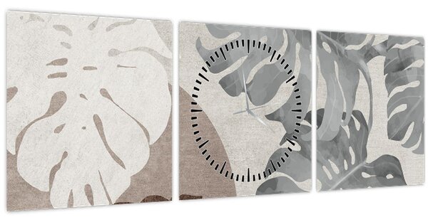 Kép - Design levelekkel (órával) (90x30 cm)
