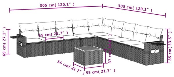 10 részes vegyes bézs polyrattan kerti ülőgarnitúra párnákkal