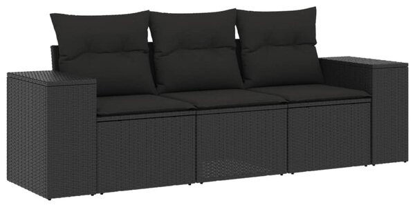 3 részes fekete polyrattan kerti ülőgarnitúra párnával