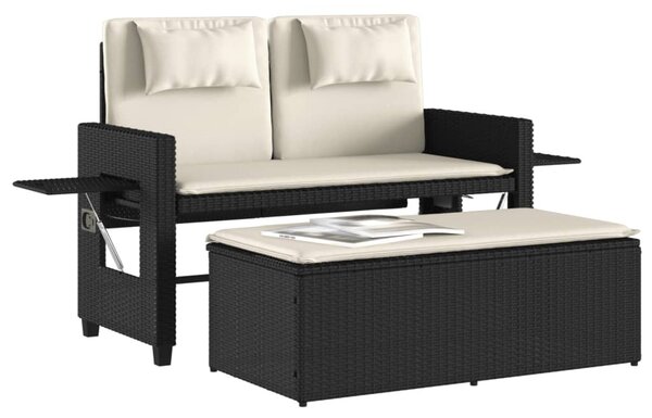 Fekete polyrattan dönthető kerti pad párnával
