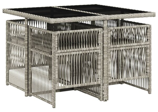 5részes világosszürke polyrattan kerti étkezőgarnitúra párnával