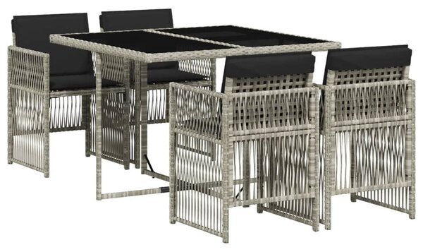 5részes világosszürke polyrattan kerti étkezőgarnitúra párnával