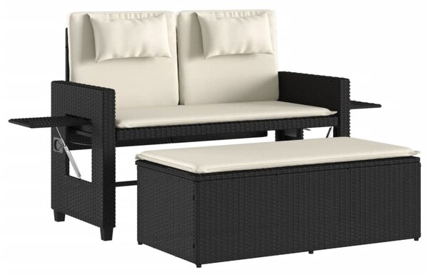 Fekete polyrattan dönthető kerti pad párnával