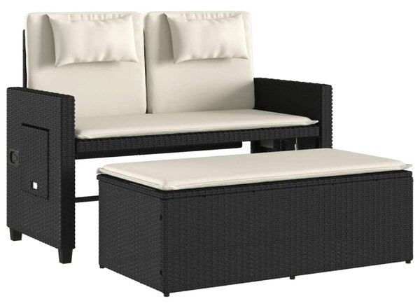 Fekete polyrattan dönthető kerti pad párnával