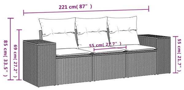 3 részes barna polyrattan kerti ülőgarnitúra párnával