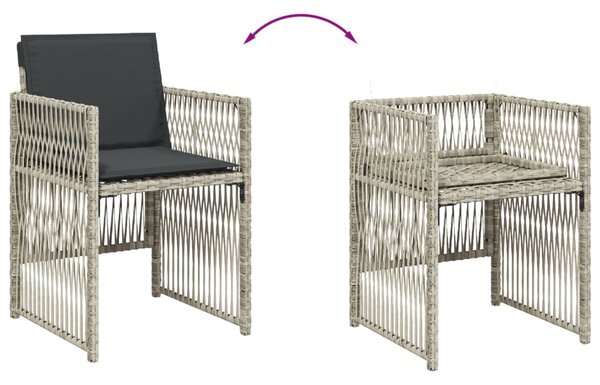 5részes világosszürke polyrattan kerti étkezőgarnitúra párnával