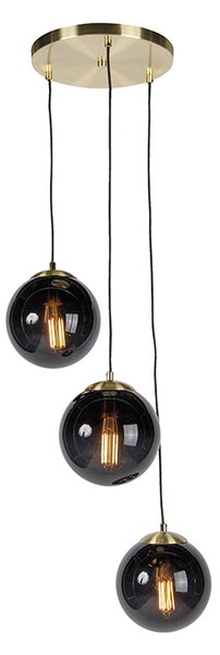 Art deco függesztett lámpa sárgaréz fekete üveggel, 3 lámpával - Pallon
