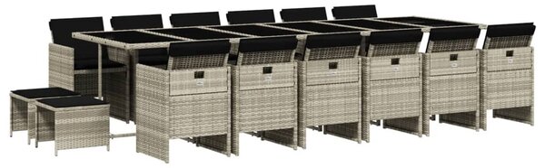 17 részes szürke polyrattan kerti étkezőgarnitúra párnákkal