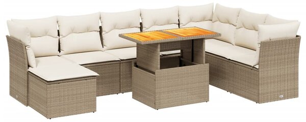 9 részes bézs polyrattan kerti ülőgarnitúra párnákkal