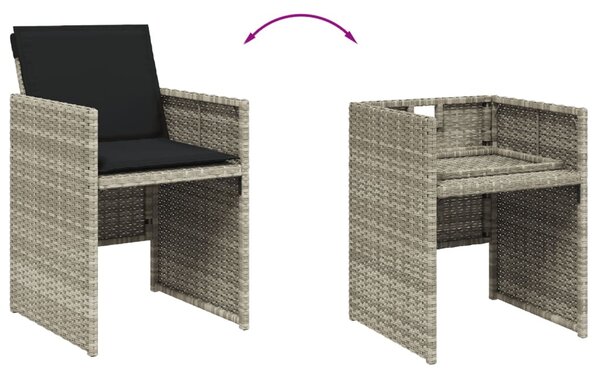 5részes világosszürke polyrattan kerti étkezőgarnitúra párnával