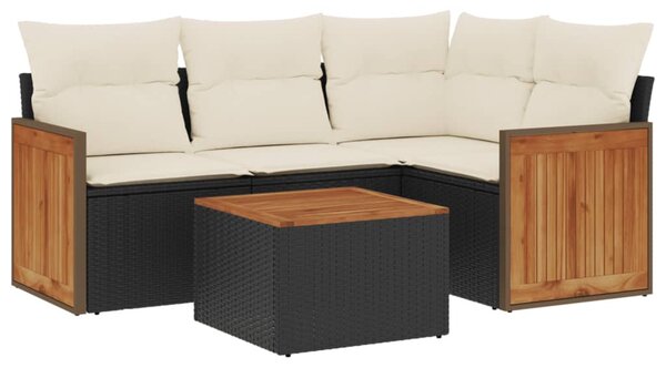 5 részes fekete polyrattan kerti kanapészett párnákkal