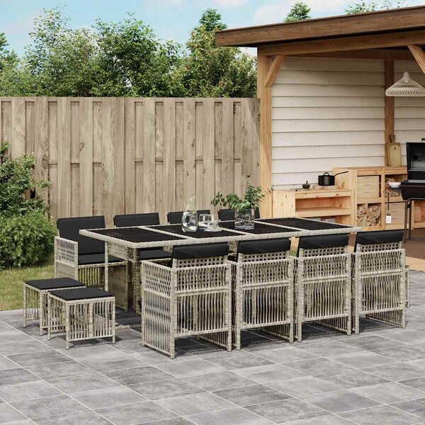 13 részes szürke polyrattan kerti étkezőgarnitúra párnákkal