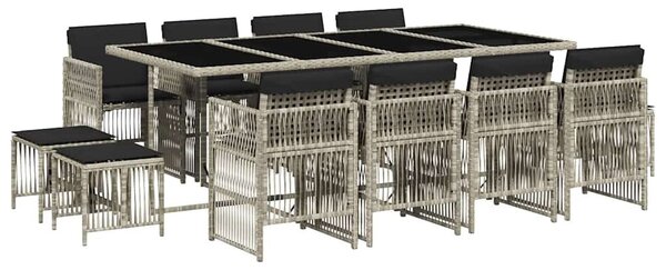 13 részes szürke polyrattan kerti étkezőgarnitúra párnákkal