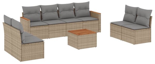 9 részes vegyes bézs polyrattan kerti ülőgarnitúra párnákkal