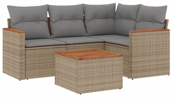 5 részes vegyes bézs polyrattan kerti ülőgarnitúra párnákkal