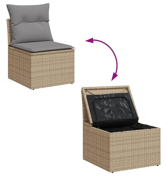 9 részes vegyes bézs polyrattan kerti ülőgarnitúra párnákkal
