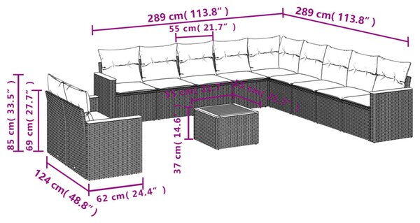 12 részes vegyes bézs polyrattan kerti ülőgarnitúra párnákkal