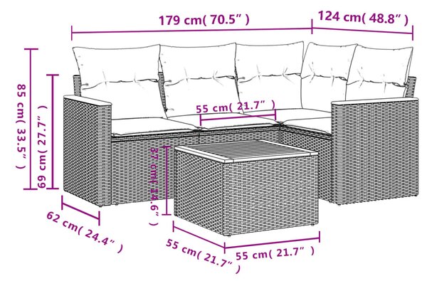 5 részes szürke polyrattan kerti ülőgarnitúra párnákkal
