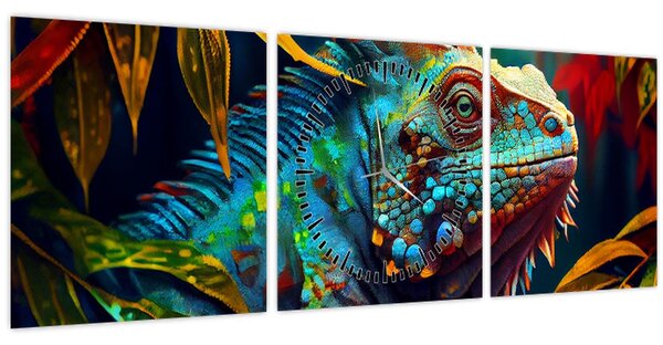Kép - Színes leguán (órával) (90x30 cm)