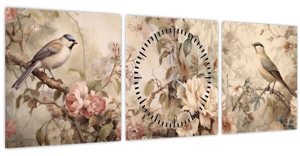 Kép - Vintage madár festmény (órával) (90x30 cm)
