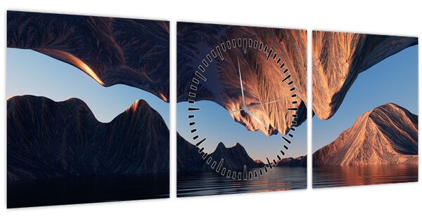 Kép - 3D sziklák (órával) (90x30 cm)