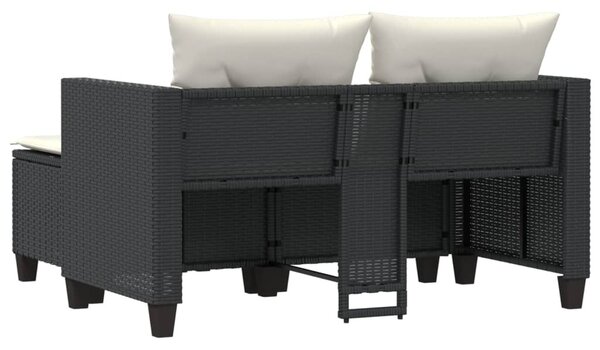 2 személyes fekete polyrattan kerti kanapé zsámollyal