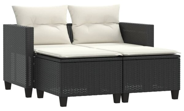 2 személyes fekete polyrattan kerti kanapé zsámollyal