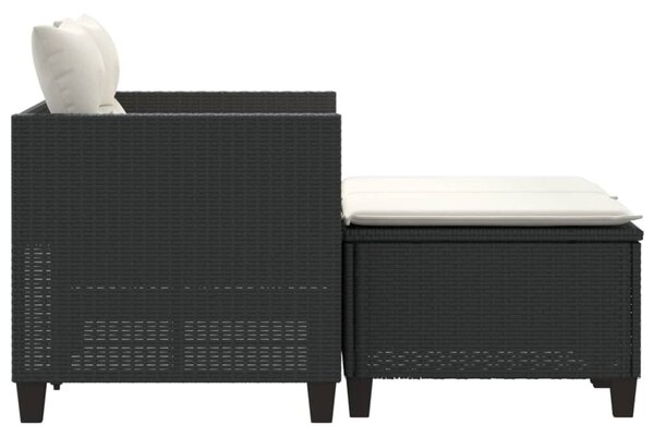 2 személyes fekete polyrattan kerti kanapé zsámollyal