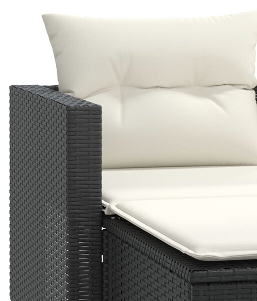 2 személyes fekete polyrattan kerti kanapé zsámollyal