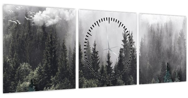 Kép - Erdő illusztrált elemekkel (órával) (90x30 cm)