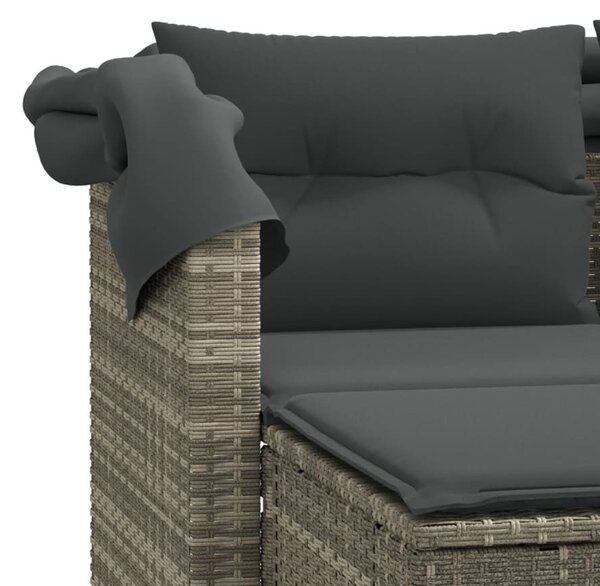 2 személyes szürke polyrattan kerti kanapé baldachinnal/székkel