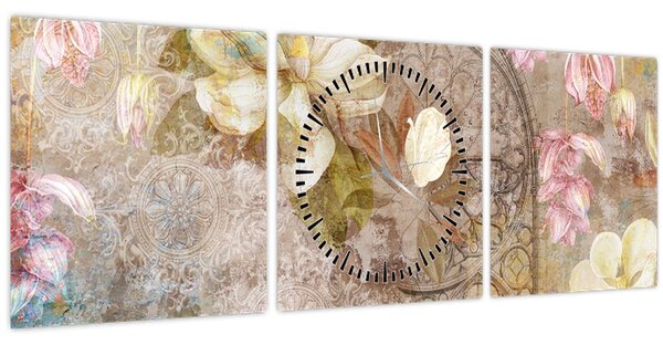 Kép - Virág dísz (órával) (90x30 cm)