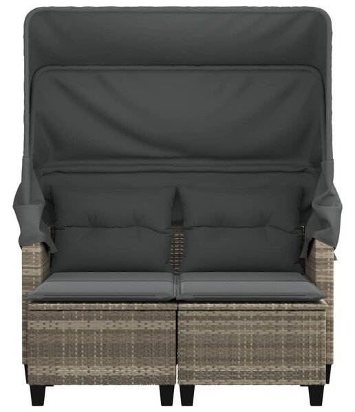2 személyes szürke polyrattan kerti kanapé baldachinnal/székkel
