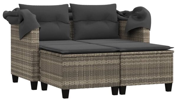 2 személyes szürke polyrattan kerti kanapé baldachinnal/székkel