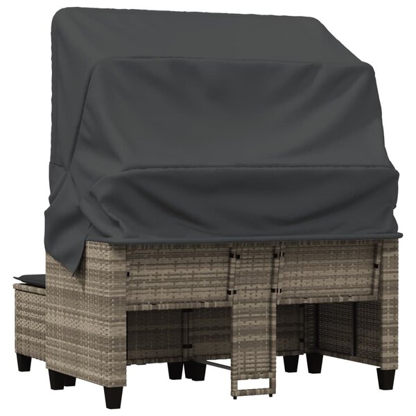2 személyes szürke polyrattan kerti kanapé baldachinnal/székkel