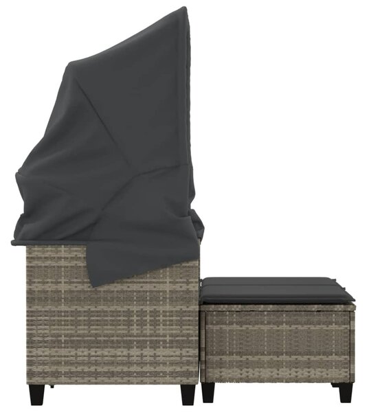 2 személyes szürke polyrattan kerti kanapé baldachinnal/székkel